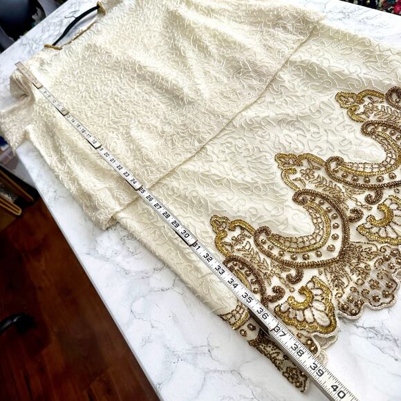 Vintage Night Vogue Cream Silk Beaded Gold Ornate Dress Women’s Size Medium - Picture 14 of 15